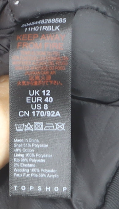 Topshop Unisex Black M Padded Faux Fur Hooded Parka Jacket