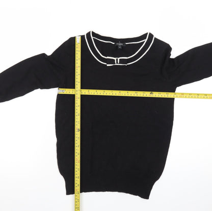 Hobbs Women’s Black Knit Bow Trim Crew Neck Jumper Size 8