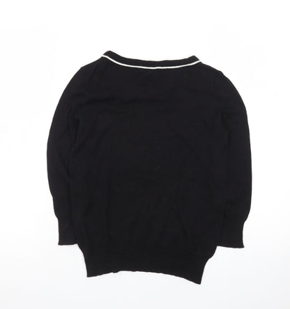 Hobbs Women’s Black Knit Bow Trim Crew Neck Jumper Size 8