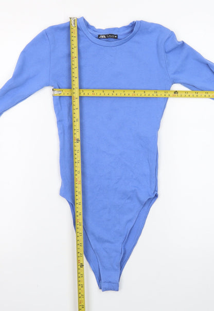 ZARA Women Blue Long Sleeve Bodysuit Top Size S