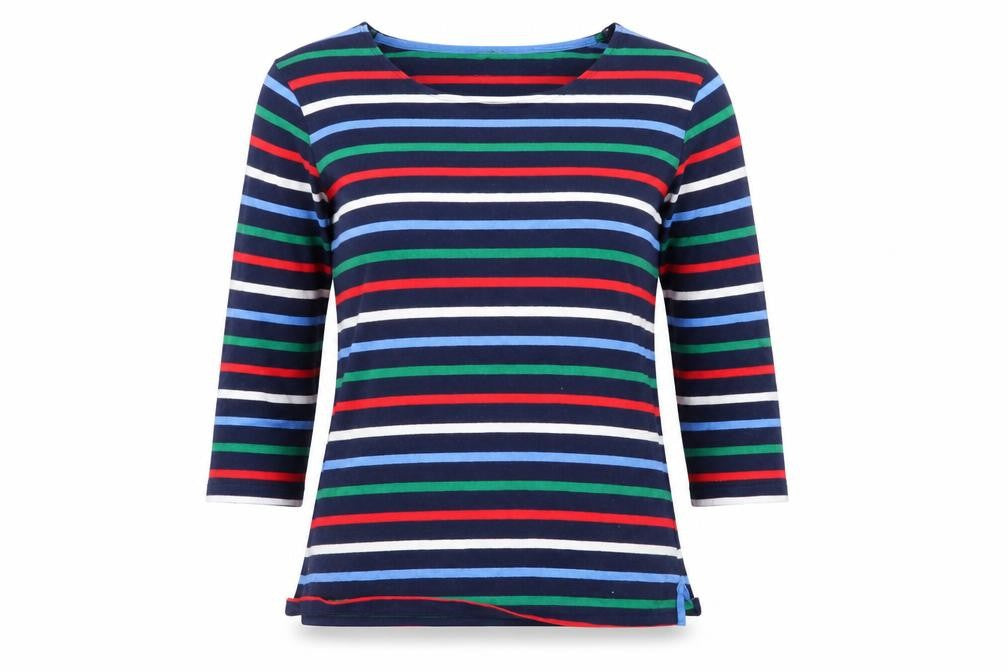 Weekend Womens Multicoloured Striped 3/4 Sleeve Cotton T-Shirt Size 14