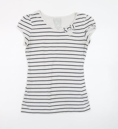 Next Women’s White Navy Stripe Bow T-Shirt UK 12 Short Sleeve