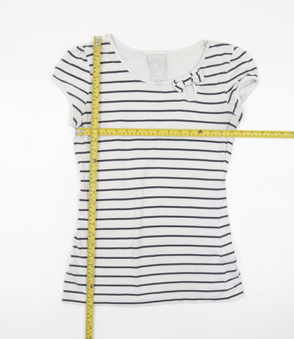 Next Women’s White Navy Stripe Bow T-Shirt UK 12 Short Sleeve