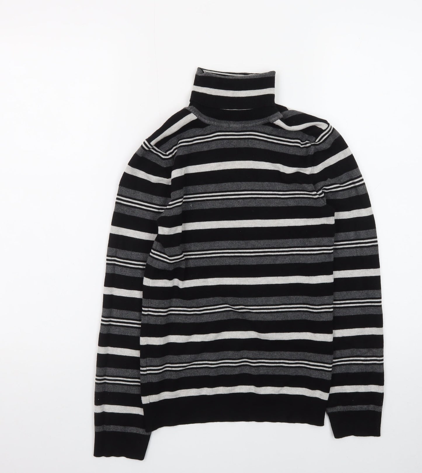 Primark Women Black Roll Neck Striped Knit Jumper Size M