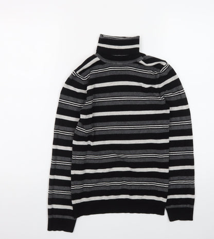 Primark Women Black Roll Neck Striped Knit Jumper Size M