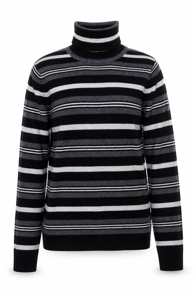 Primark Women Black Roll Neck Striped Knit Jumper Size M