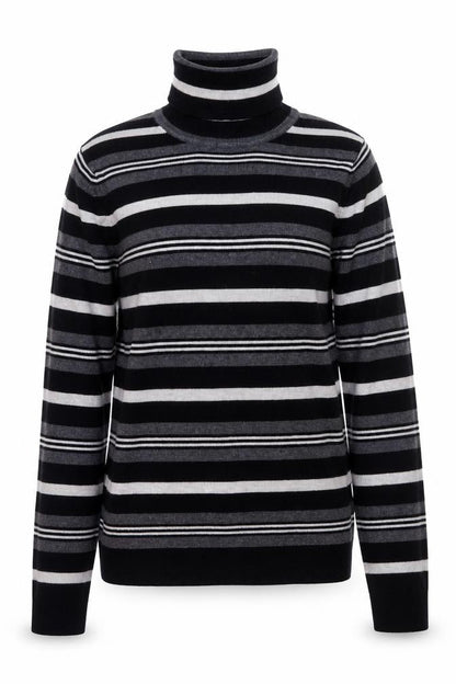 Primark Women Black Roll Neck Striped Knit Jumper Size M