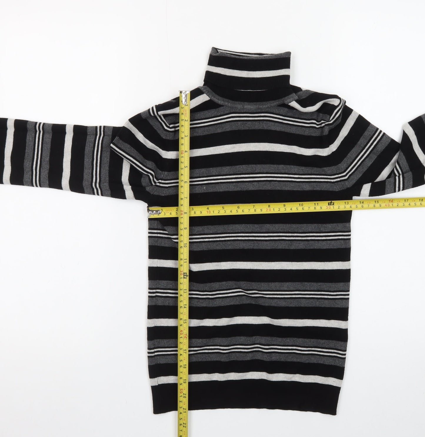 Primark Women Black Roll Neck Striped Knit Jumper Size M