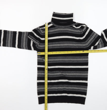 Primark Women Black Roll Neck Striped Knit Jumper Size M