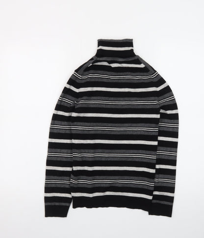Primark Women Black Roll Neck Striped Knit Jumper Size M