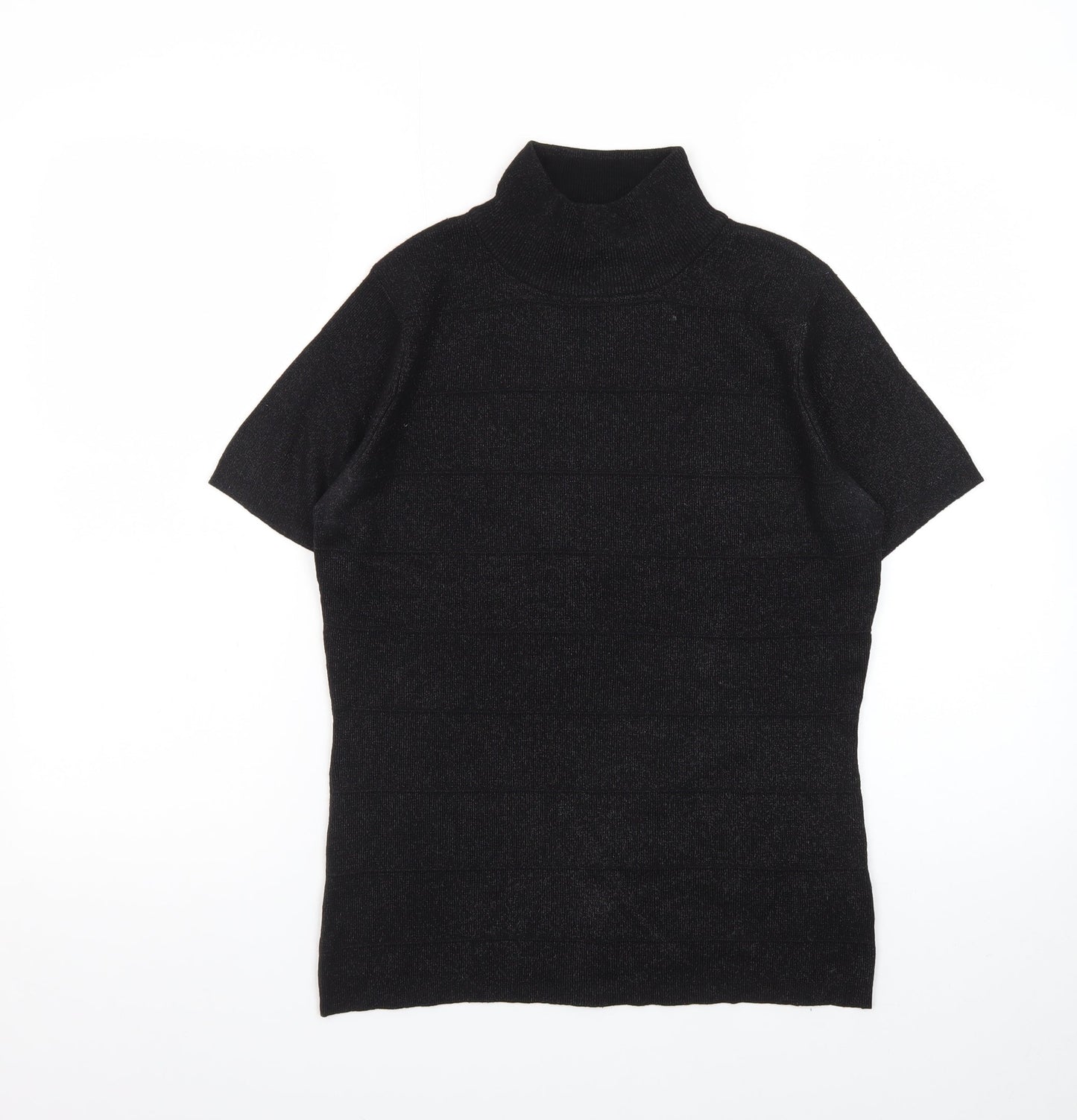 Jessica Women Black Roll Neck Short Sleeve Pullover Jumper S