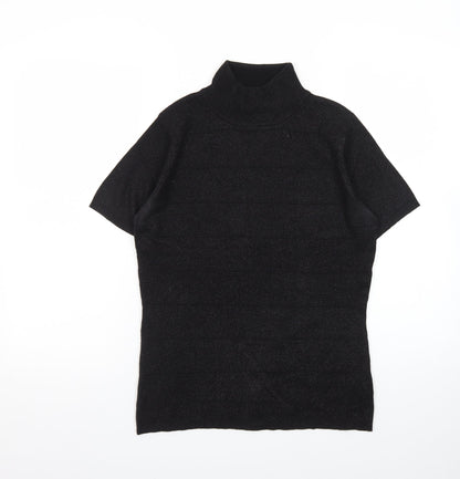 Jessica Women Black Roll Neck Short Sleeve Pullover Jumper S