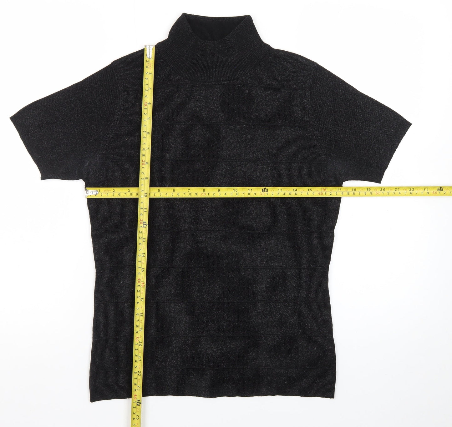 Jessica Women Black Roll Neck Short Sleeve Pullover Jumper S