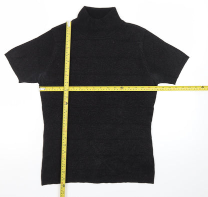Jessica Women Black Roll Neck Short Sleeve Pullover Jumper S
