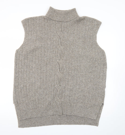 F&F Womens Beige Wool Blend Roll Neck Sleeveless Vest Jumper L