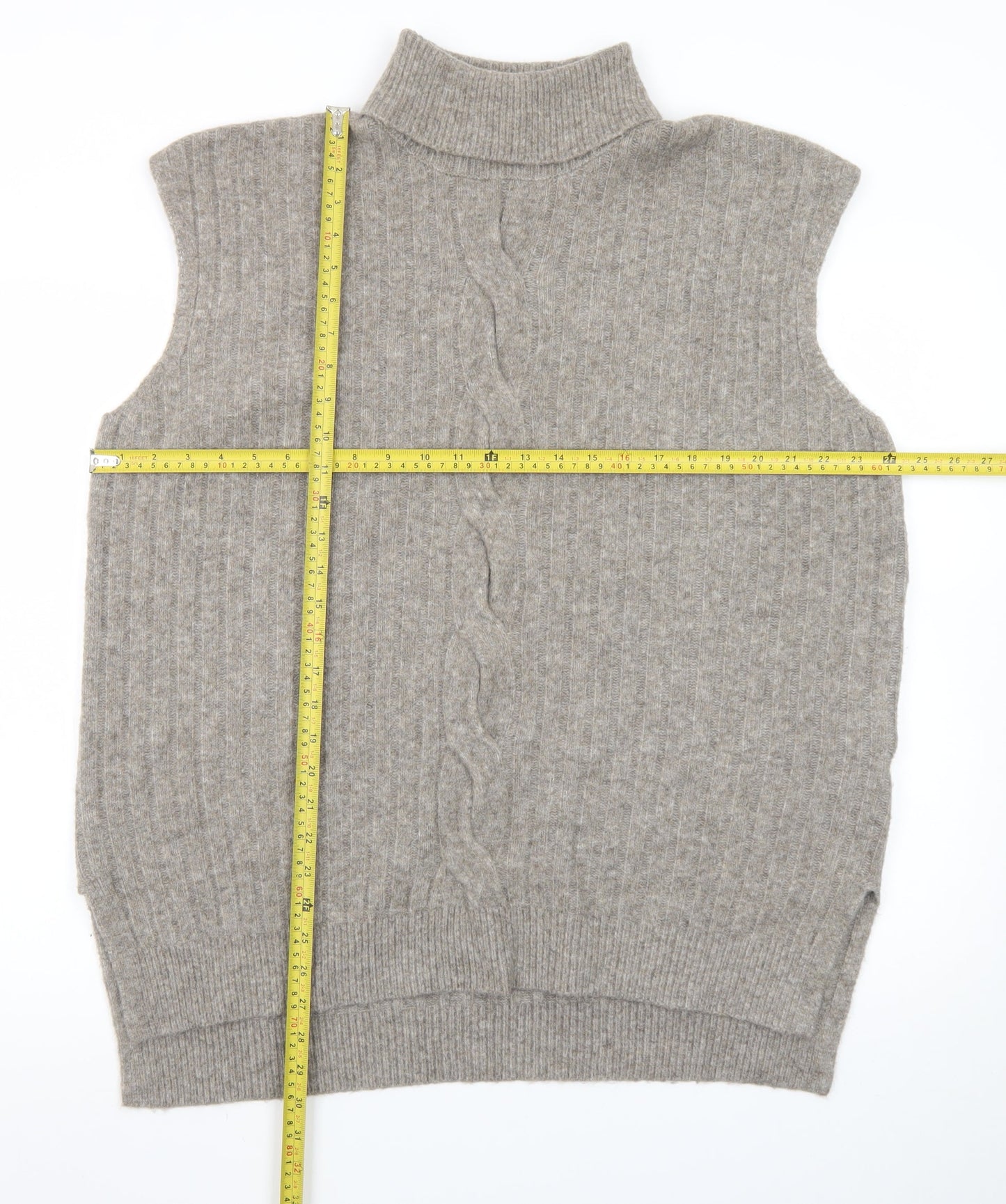 F&F Womens Beige Wool Blend Roll Neck Sleeveless Vest Jumper L