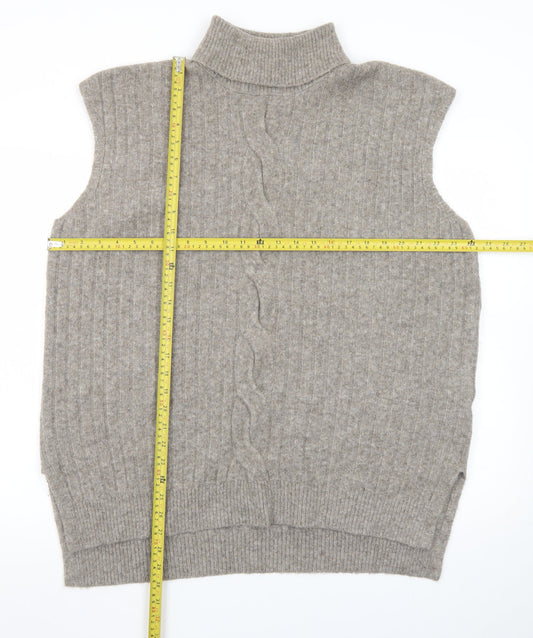 F&F Womens Beige Wool Blend Roll Neck Sleeveless Vest Jumper L