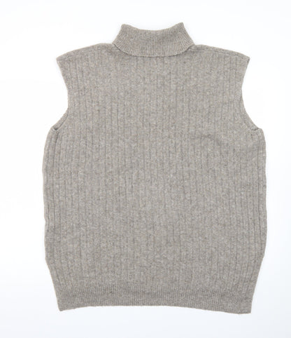 F&F Womens Beige Wool Blend Roll Neck Sleeveless Vest Jumper L