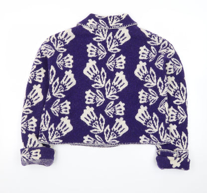 Zara Women Purple Floral Wool Blend Collared Cardigan M