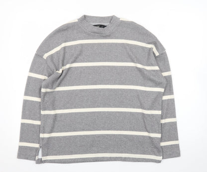 F&F Women’s Grey Striped Crew Neck Long Sleeve Pullover Jumper Size M