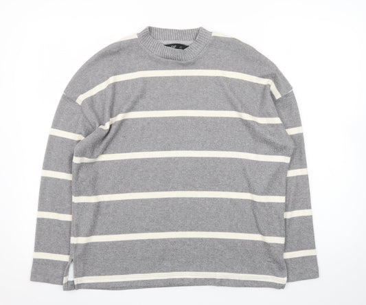 F&F Women’s Grey Striped Crew Neck Long Sleeve Pullover Jumper Size M