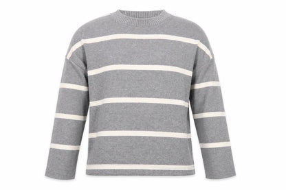 F&F Women’s Grey Striped Crew Neck Long Sleeve Pullover Jumper Size M
