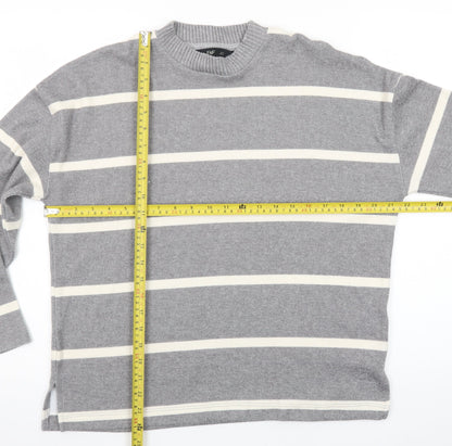 F&F Women’s Grey Striped Crew Neck Long Sleeve Pullover Jumper Size M