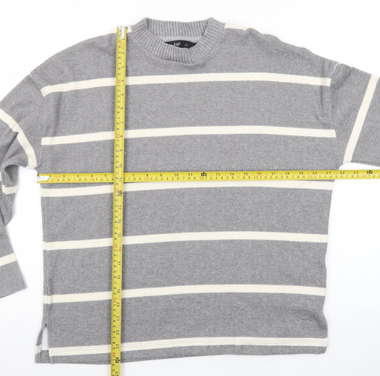 F&F Women’s Grey Striped Crew Neck Long Sleeve Pullover Jumper Size M