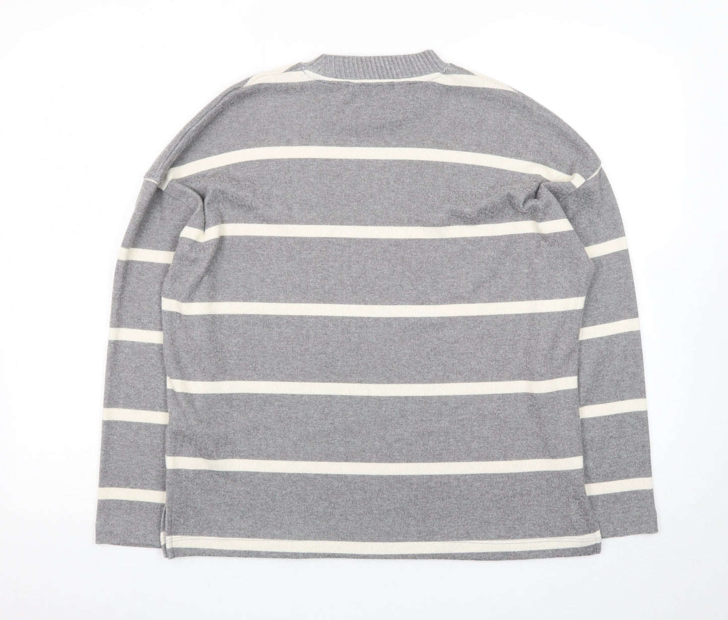 F&F Women’s Grey Striped Crew Neck Long Sleeve Pullover Jumper Size M