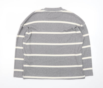 F&F Women’s Grey Striped Crew Neck Long Sleeve Pullover Jumper Size M