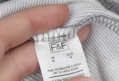 F&F Women’s Grey Striped Crew Neck Long Sleeve Pullover Jumper Size M