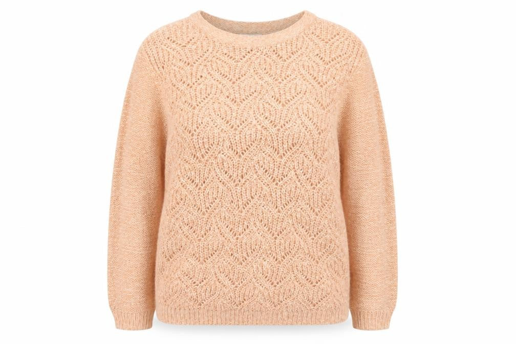 Damart Women Beige Open-Knit Wool Blend Long Sleeve Pullover Jumper Size 22