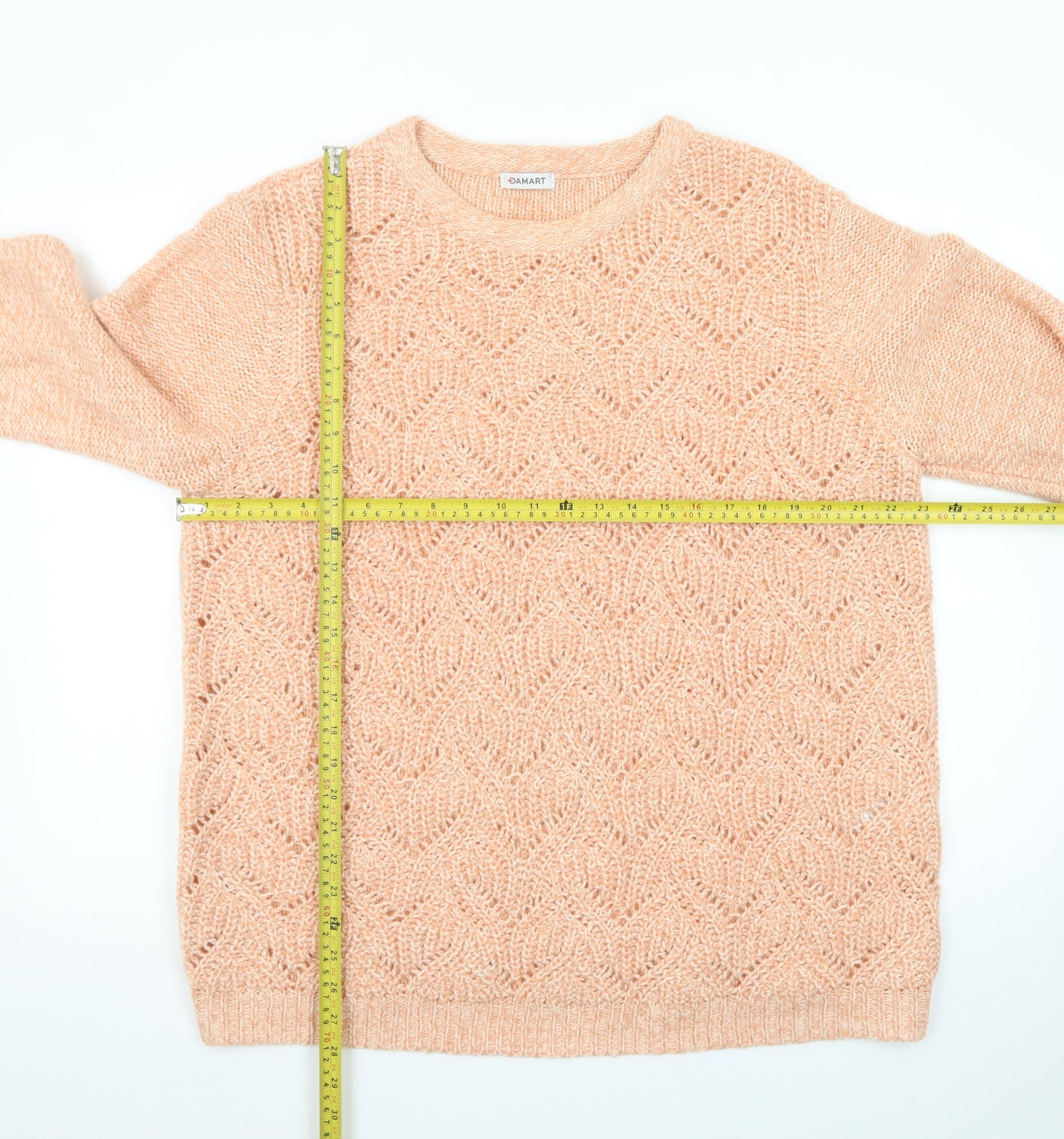 Damart Women Beige Open-Knit Wool Blend Long Sleeve Pullover Jumper Size 22