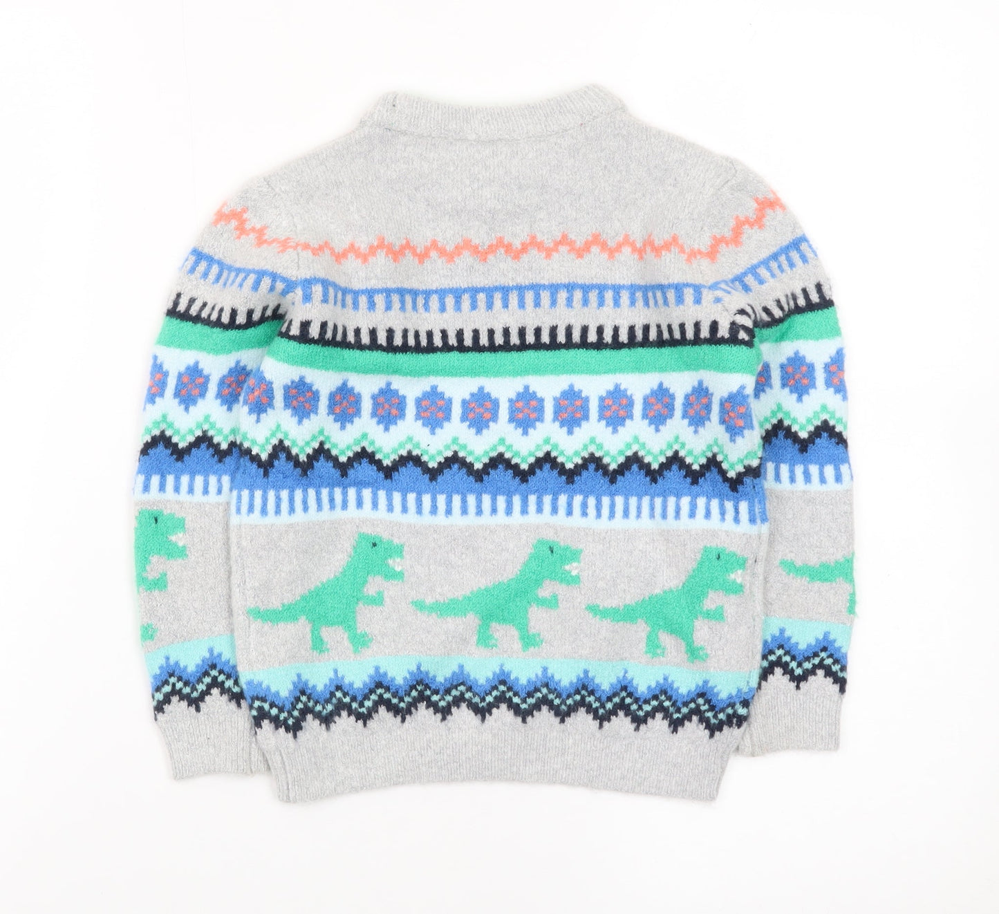 Marks and Spencer Boys Grey Dinosaur Fair Isle Jumper 3-4 Years