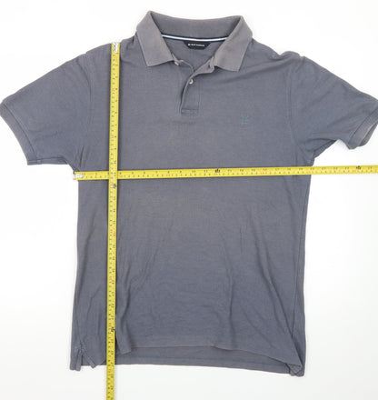Marks and Spencer Men's Grey Cotton Blend Short Sleeve Polo Shirt M