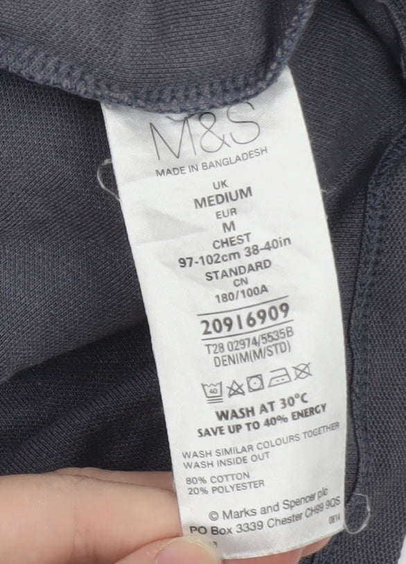 Marks and Spencer Men's Grey Cotton Blend Short Sleeve Polo Shirt M