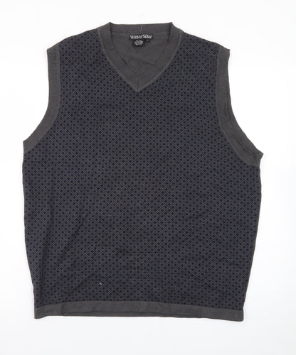 WinterSilks Men's Grey Silk Cashmere V-Neck Sleeveless Vest L