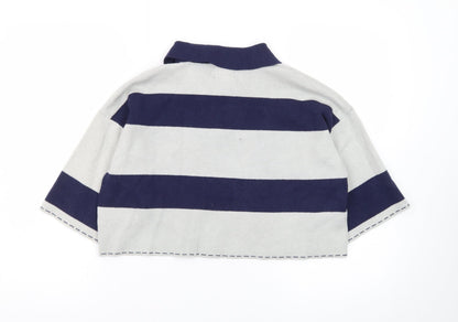 River Island Women Blue Striped Collared Relaxed Fit Jumper M
