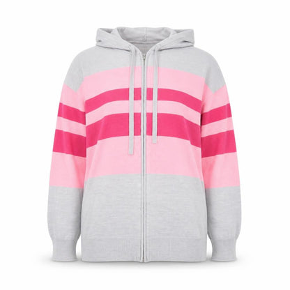 Marks and Spencer Womens Grey Pink Stripe Full Zip Hoodie Medium