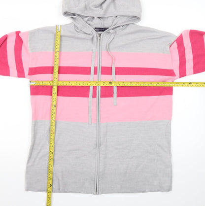 Marks and Spencer Womens Grey Pink Stripe Full Zip Hoodie Medium
