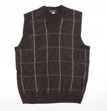 Dockers Men's Brown Check V-Neck Sleeveless Knit Jumper Vest M
