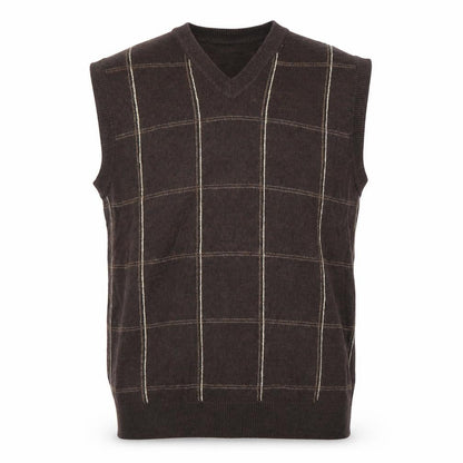 Dockers Men's Brown Check V-Neck Sleeveless Knit Jumper Vest M