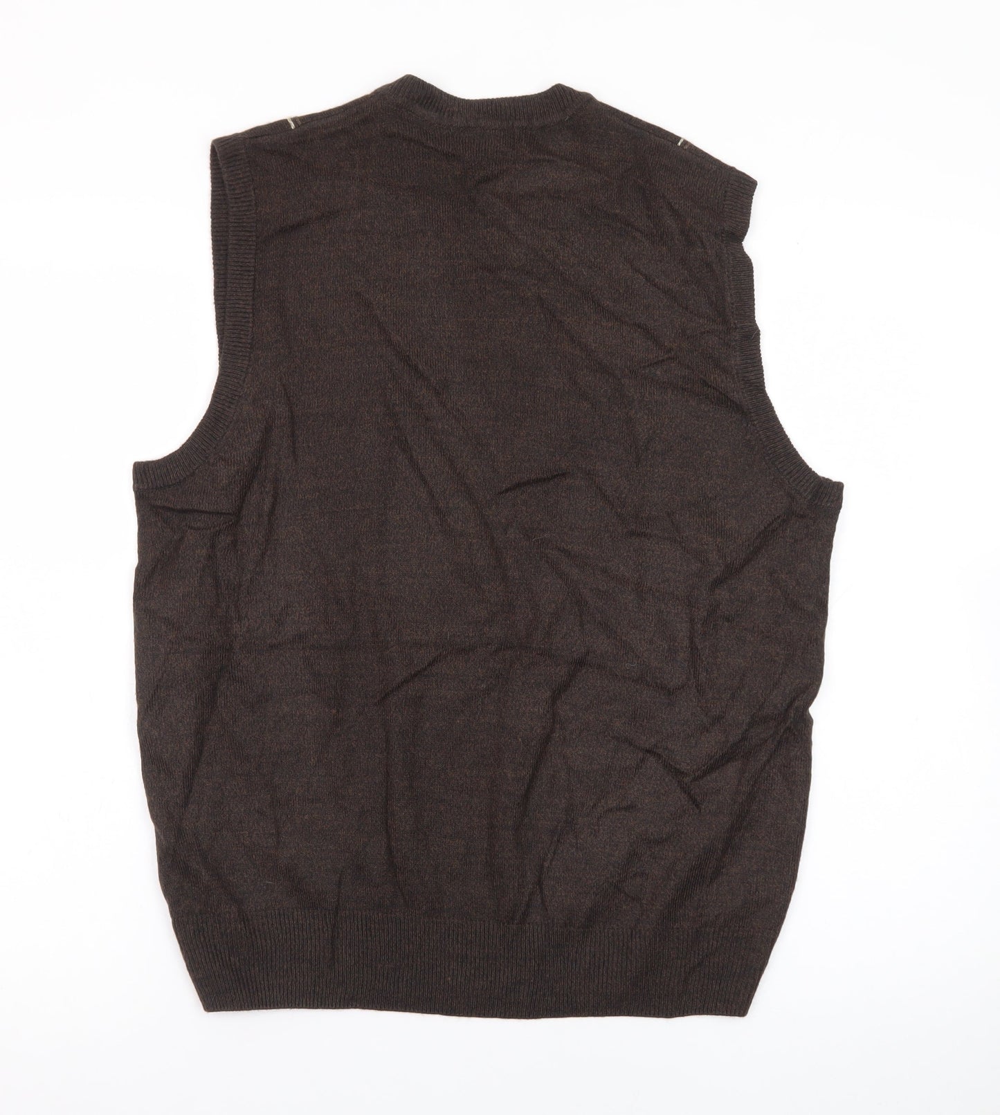 Dockers Men's Brown Check V-Neck Sleeveless Knit Jumper Vest M