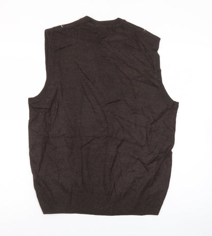 Dockers Men's Brown Check V-Neck Sleeveless Knit Jumper Vest M