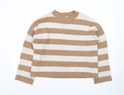 Tu Women Beige & White Striped Pullover Jumper Size 14