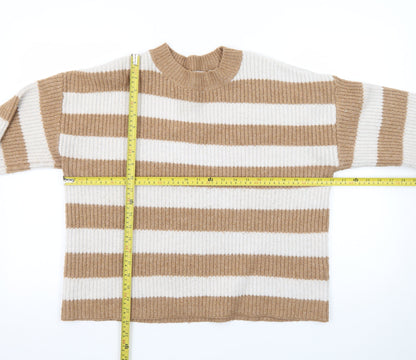 Tu Women Beige & White Striped Pullover Jumper Size 14