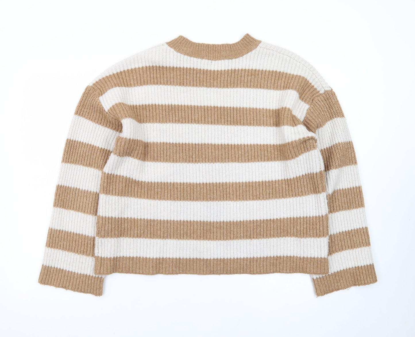 Tu Women Beige & White Striped Pullover Jumper Size 14