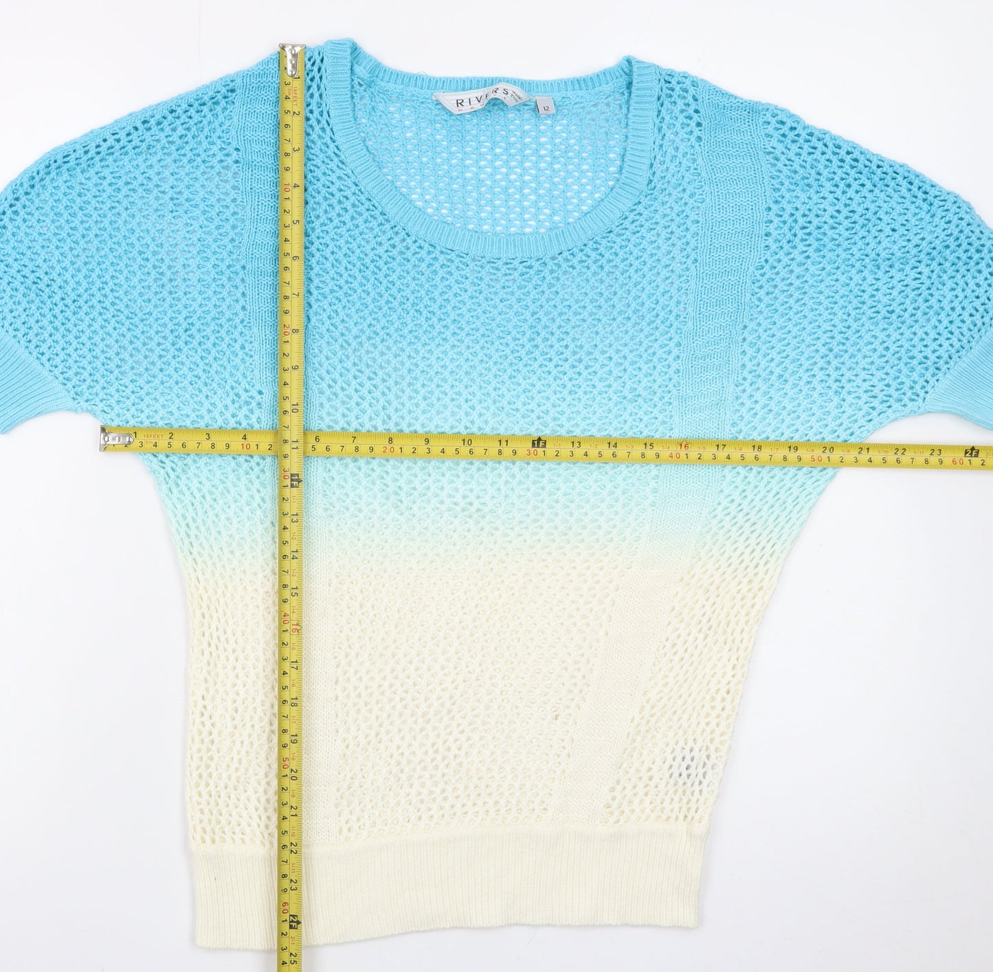 Rivers Womens Multicoloured Cotton Open Knit Short Sleeve Jumper Size 12