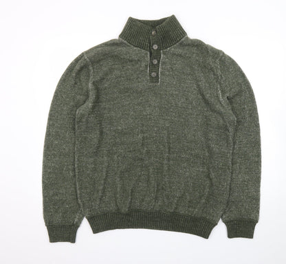 GAP Men's Green Wool Blend Henley Jumper Size L Mock Neck