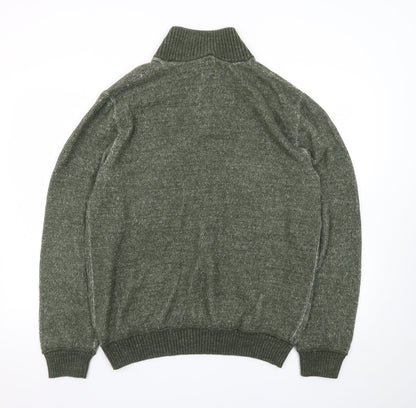 GAP Men's Green Wool Blend Henley Jumper Size L Mock Neck